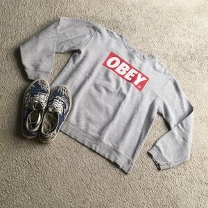 OBEY/HEATHER GRAYwOBEY”RED BOX BAR”CREWNECK SWEATSHIRT/NEW